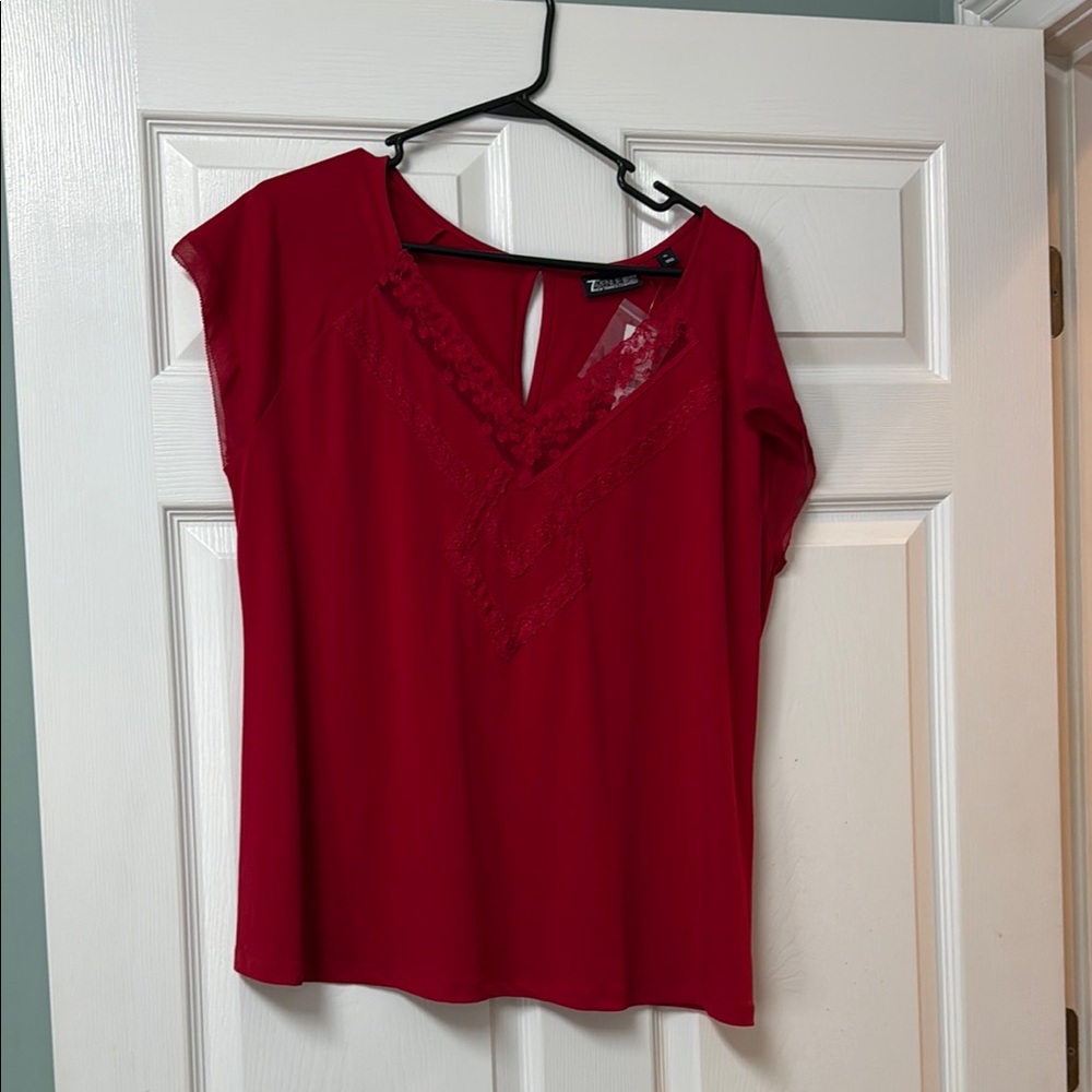 Zara Red Blouse with Cap Sleeves